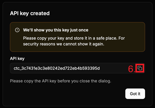Copy API key