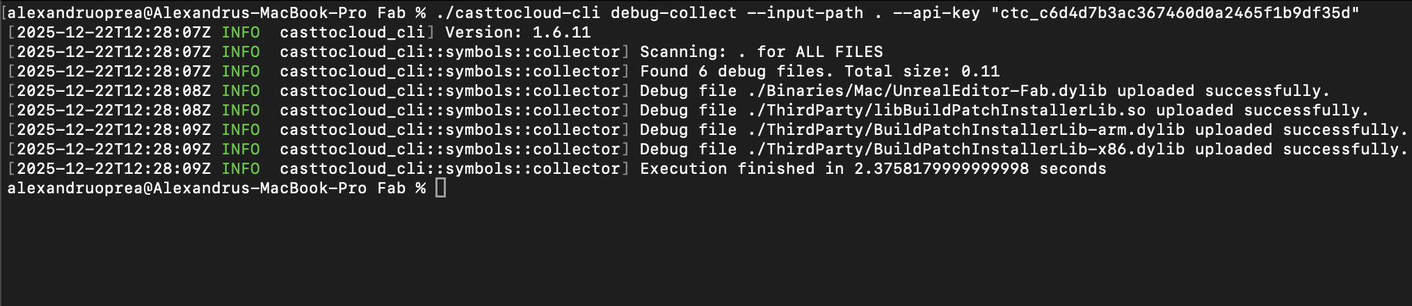 Example CLI Upload output