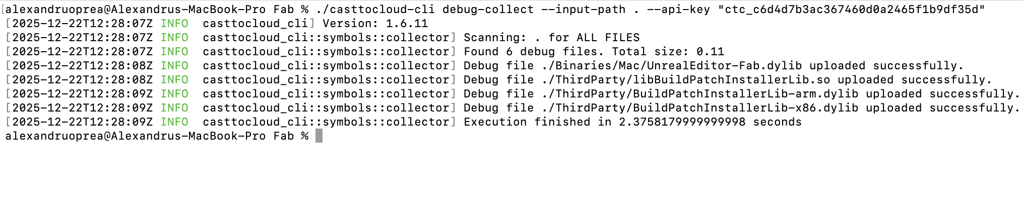 Example CLI Upload output