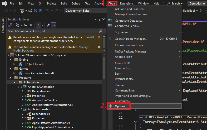 Open Visual Studio Settings
